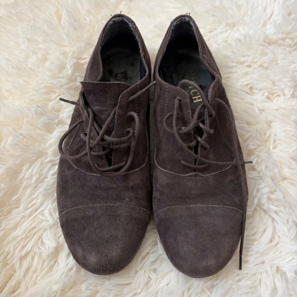 Switch Made in Italy Brown Suede Cap Toe Oxford Lace Up Flats Shoes EU 36